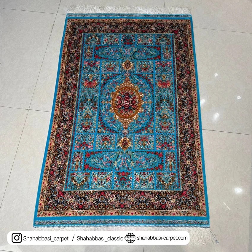 خرید فرش آبی ابریشمی