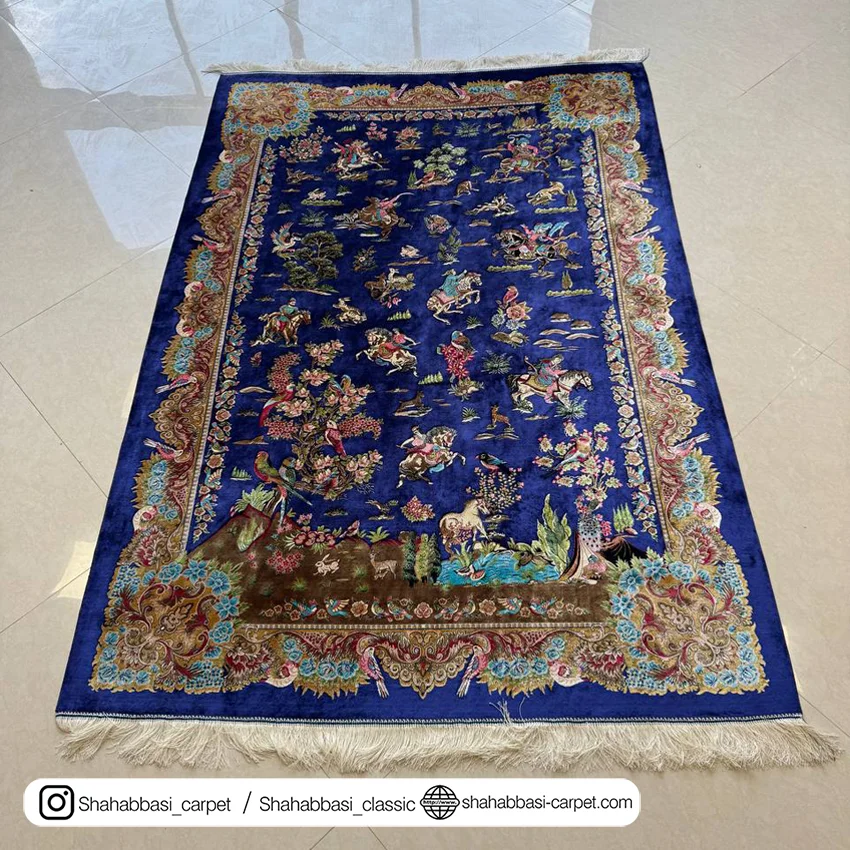 خرید فرش ابریشم سرمه ای