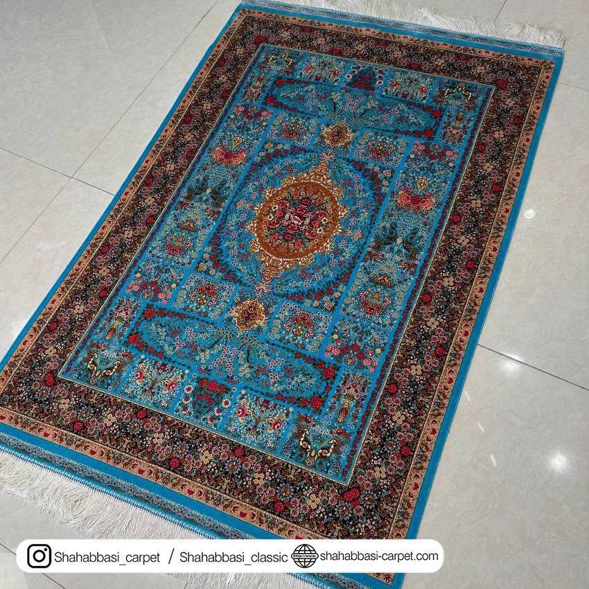 خرید فرش تمام ابریشم آبی