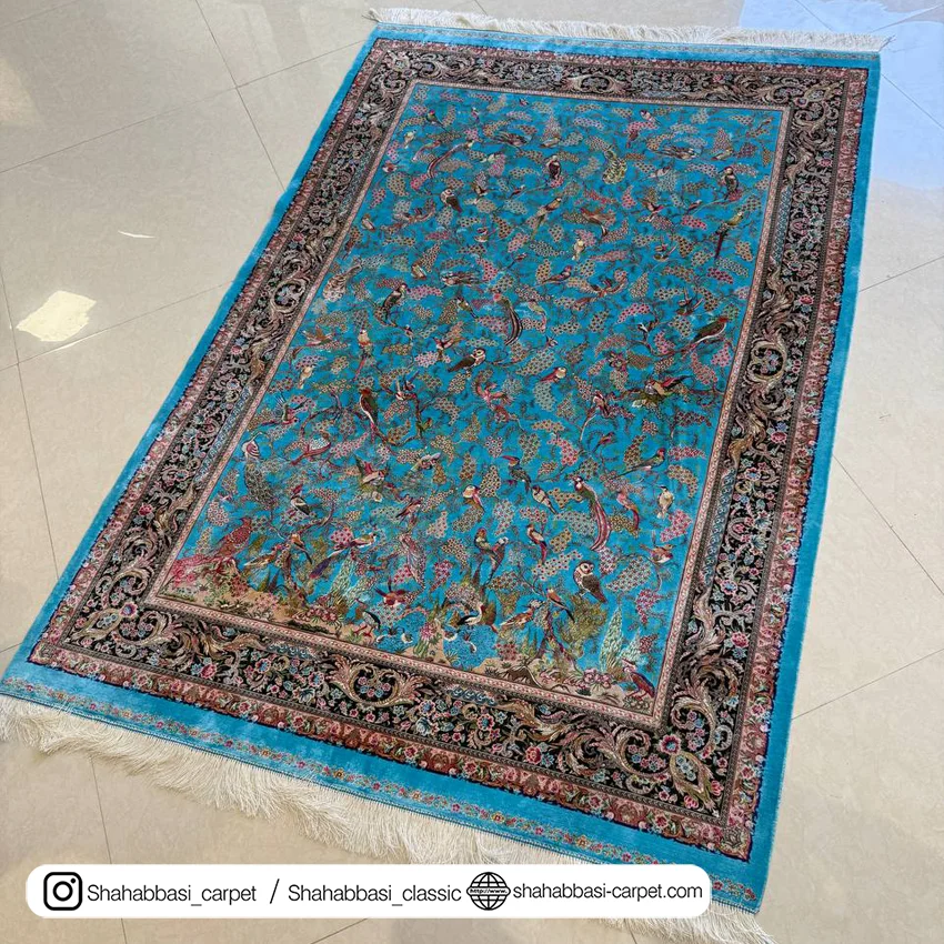 خرید فرش تمام ابریشم آبی