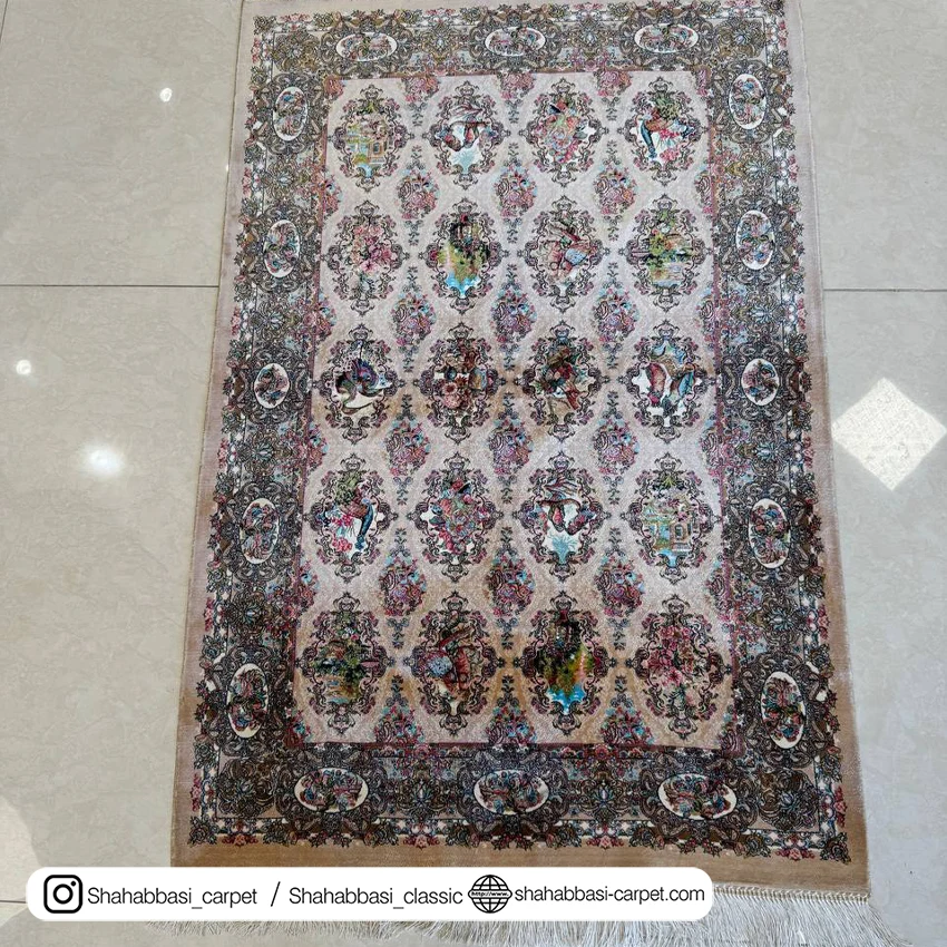 خرید فرش تمام ابریشم بژ