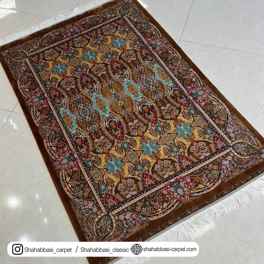 خرید فرش تمام ابریشم قهوه ای