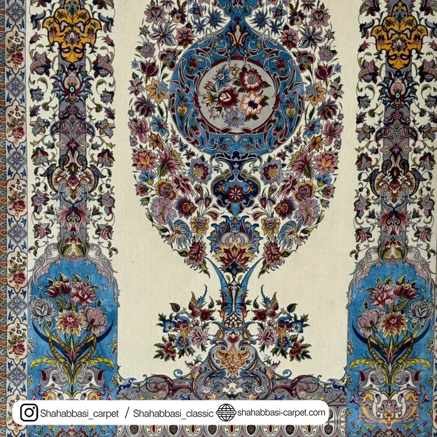 خرید فرش تمام ابریشم ماشینی کرم