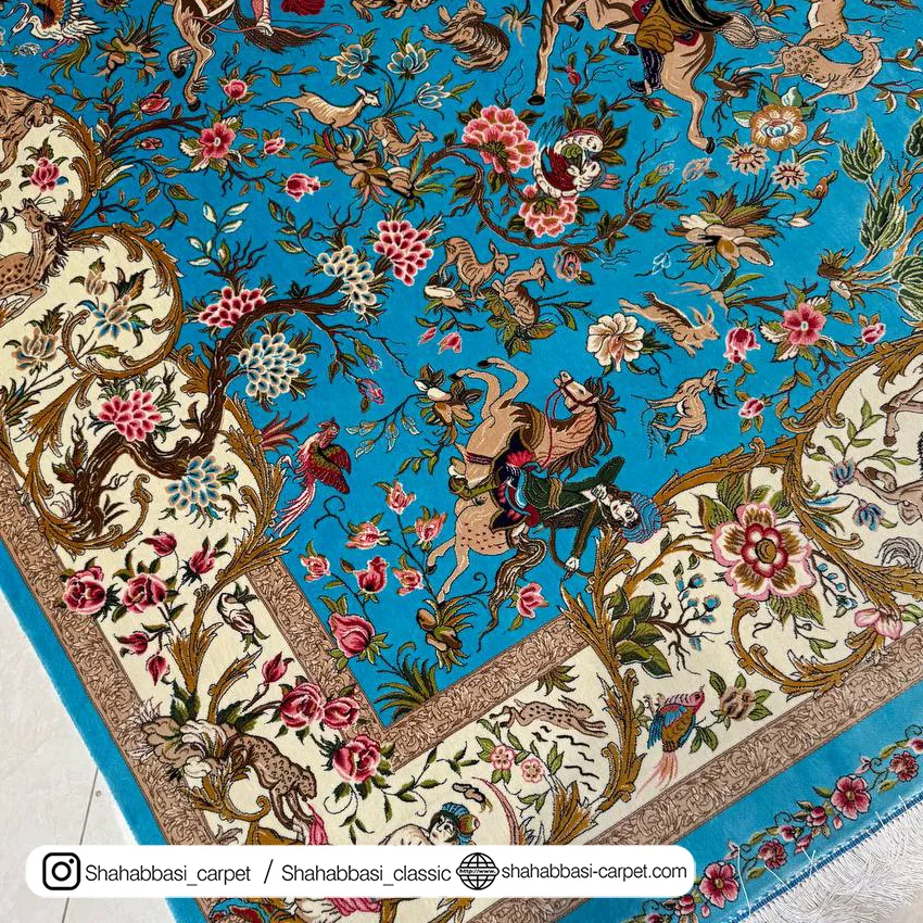 خرید فرش تمام ابریشمی آبی