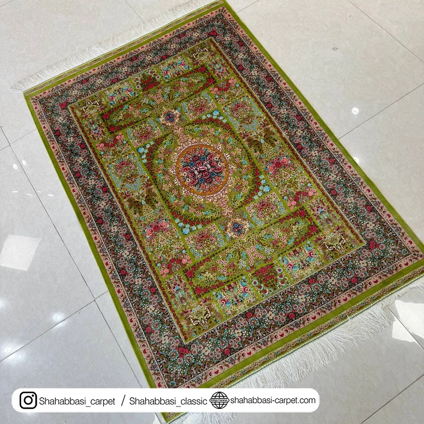 خرید فرش ماشینی سبز ابریشمی