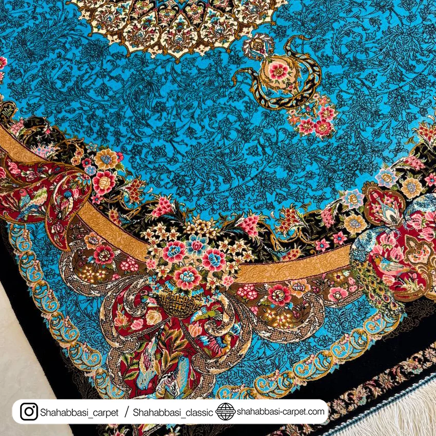 خرید فرش ماشینی مشکی آبی