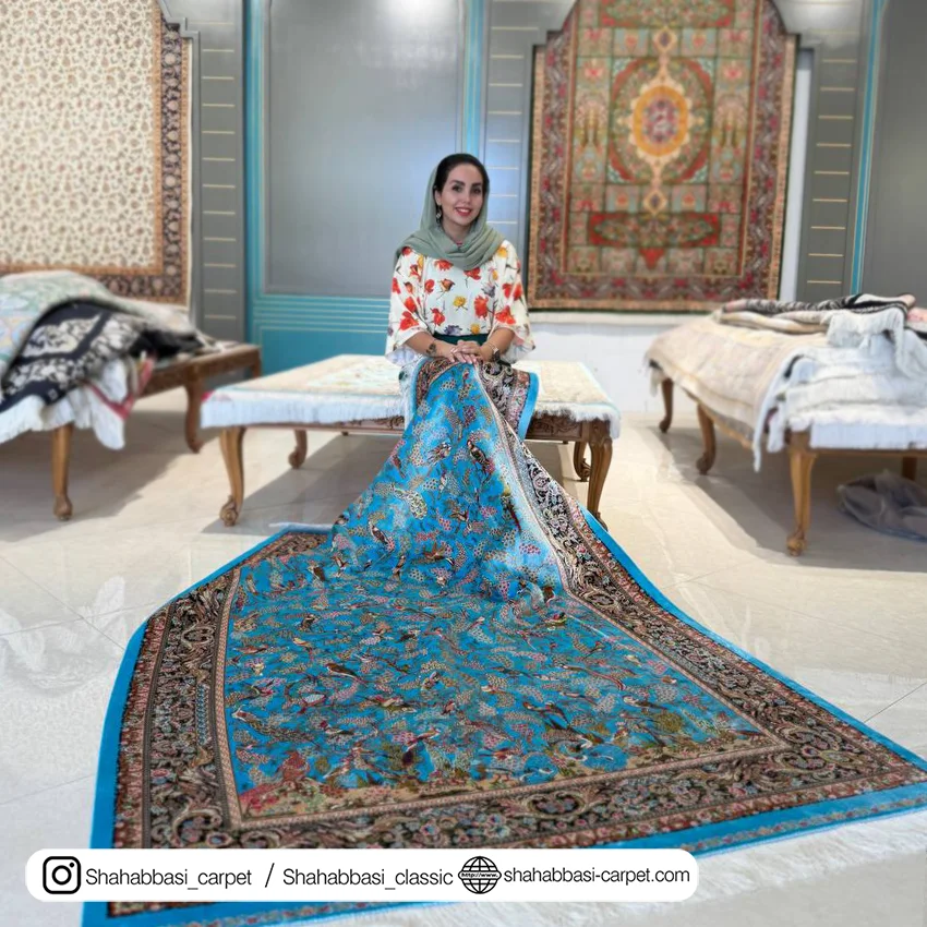 فرش تمام ابریشم کد ۲۳۴ آبی