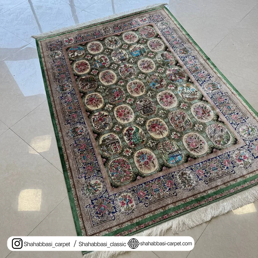 فرش ابریشمی سبز