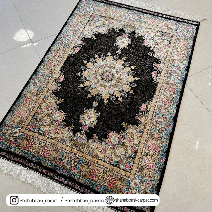 فرش ابریشمی ماشینی مشکی