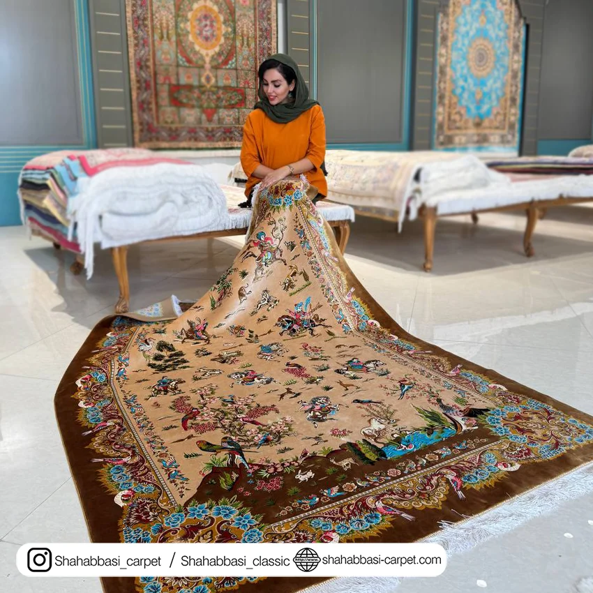 فرش تمام ابریشم کد ۲۵۵ دارچینی