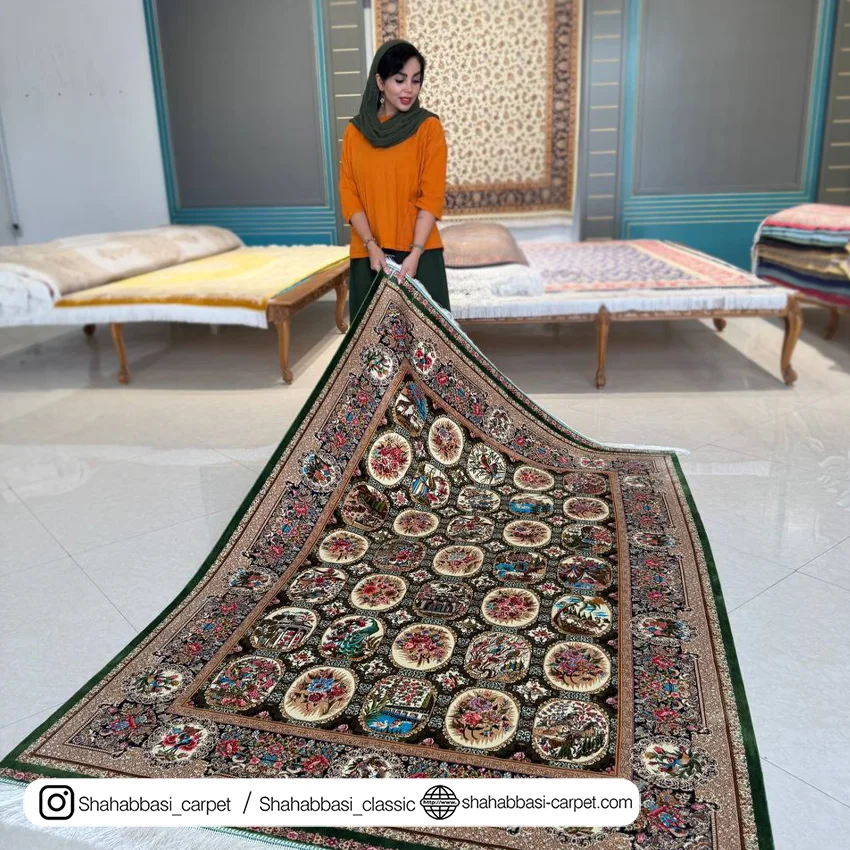 فرش تمام ابریشم کد ۲۴۵ سبز