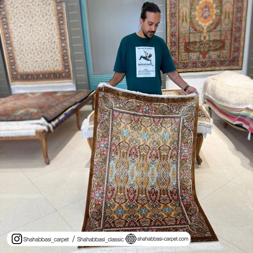 فرش تمام ابریشم کد ۲۲۸ قهوه ای