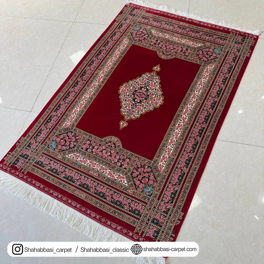 فرش تمام ابریشم ماشینی قرمز