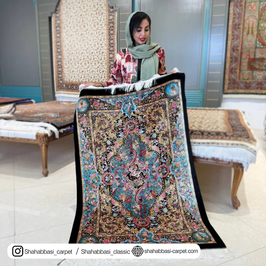 فرش تمام ابریشم کد ۲۱۸ مشکی