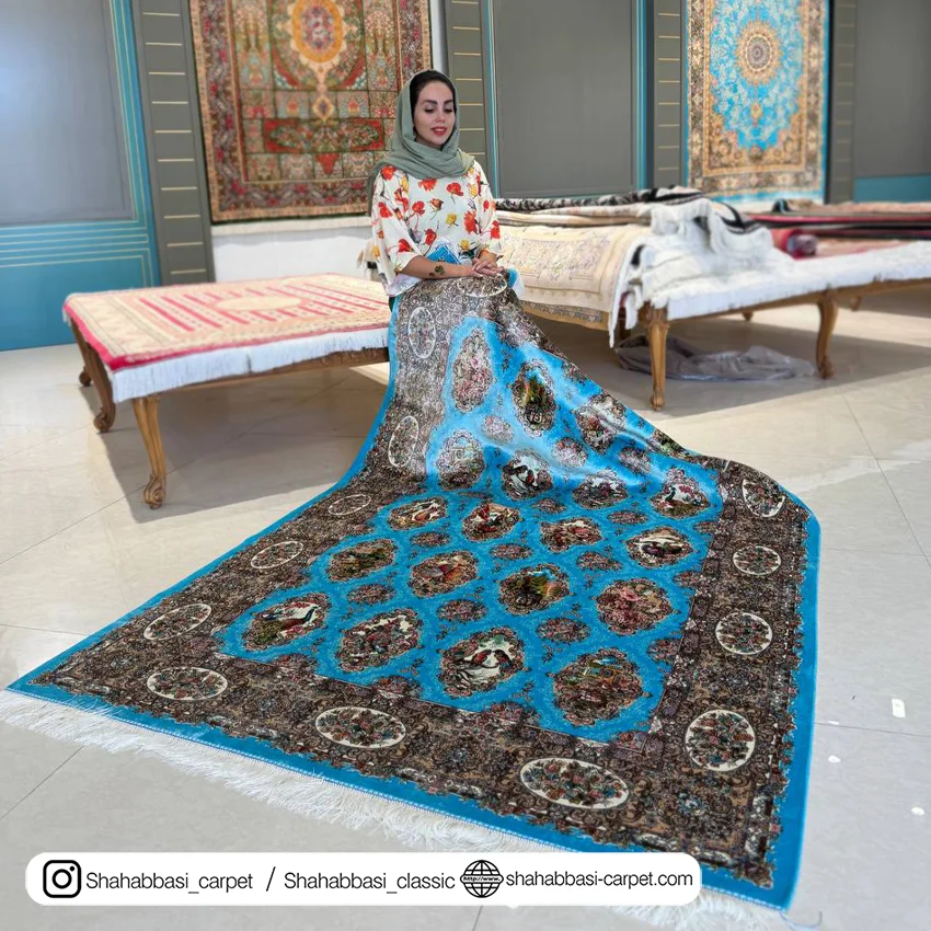 فرش تمام ابریشم کد ۲۳۵ آبی