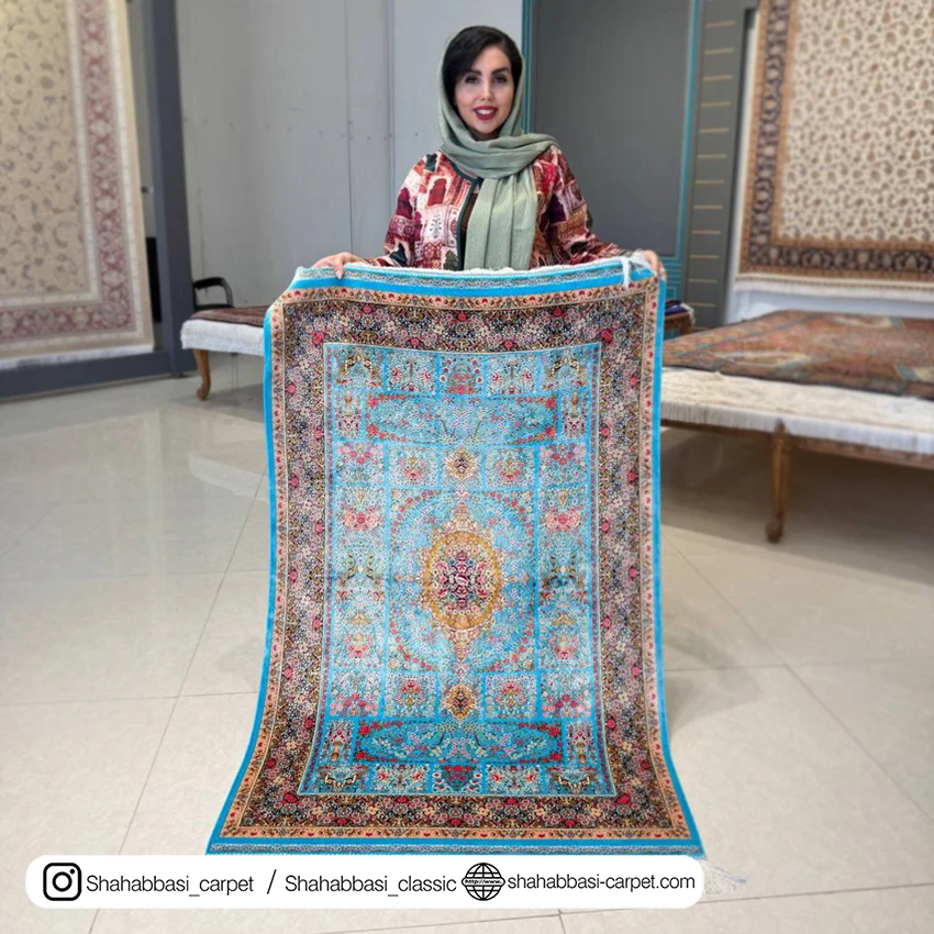 فرش تمام ابریشم کد ۲۱۹ آبی