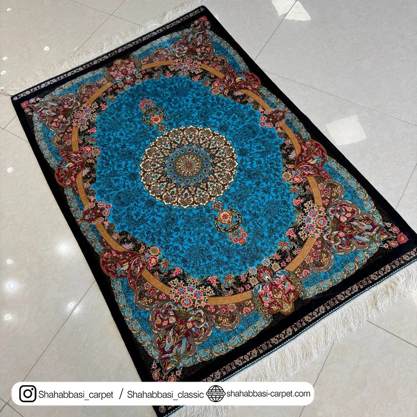 فرش ماشینی آبی مشکی