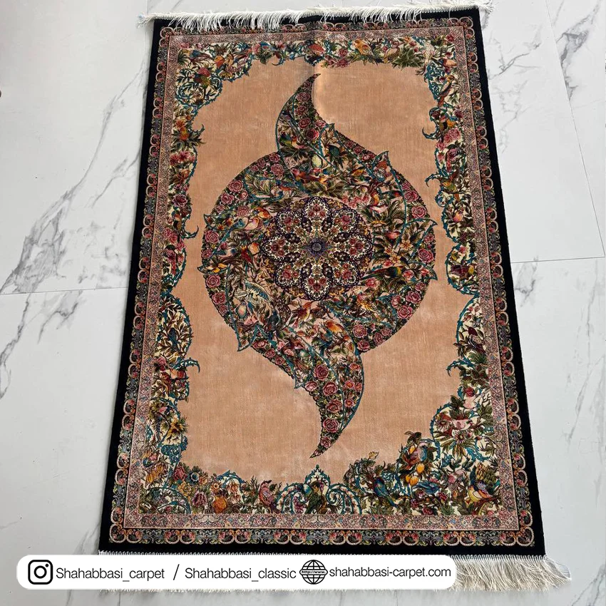 فرش ماشینی ابریشم بژ