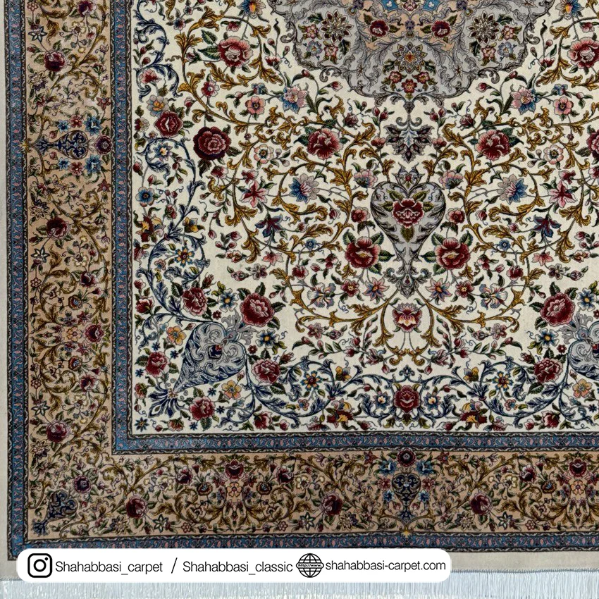 فرش ماشینی ابریشم کرم