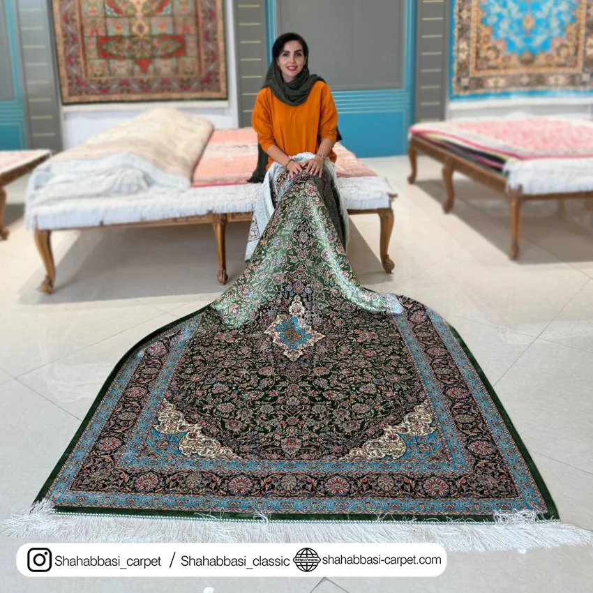 فرش تمام ابریشم کد ۲۳۸ سبز