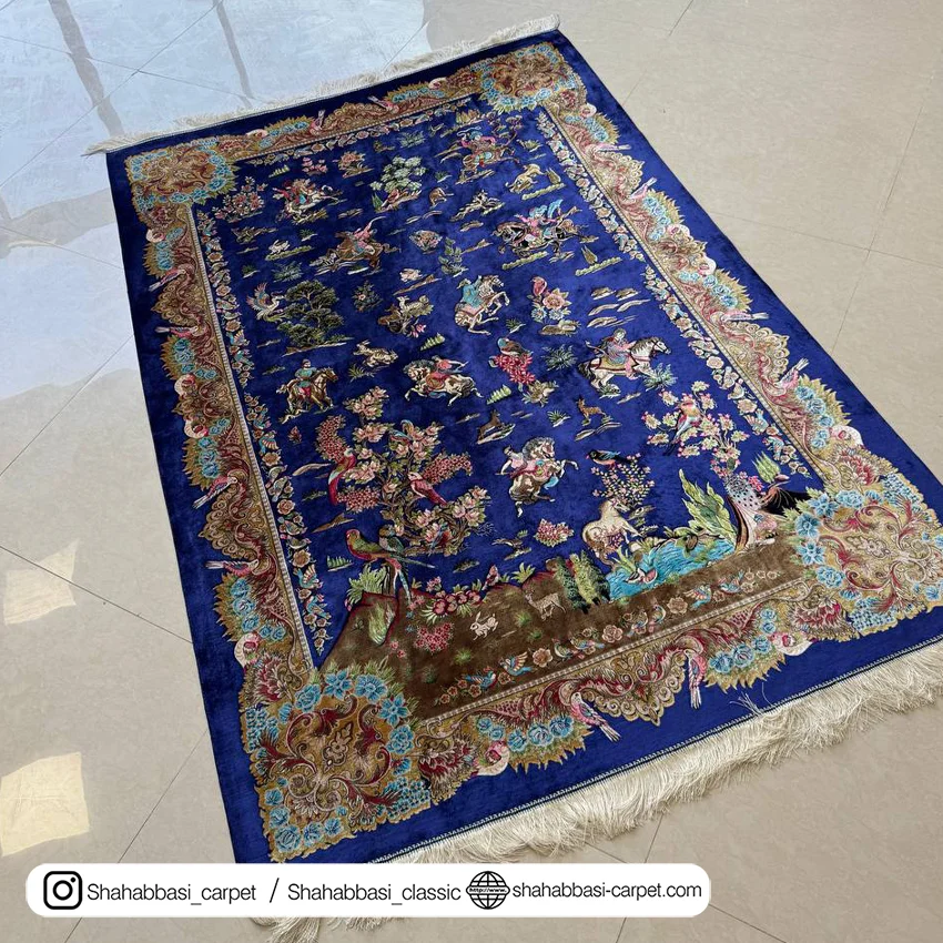 فرش ماشینی ابریشمی سرمه ای
