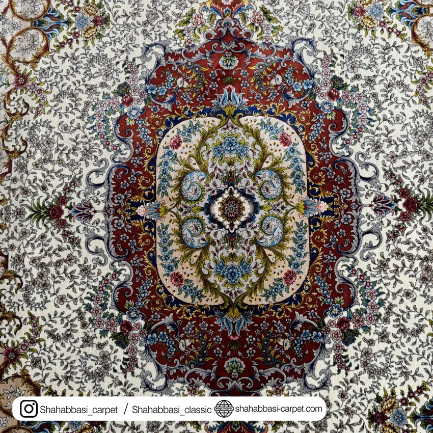 فرش ماشینی ابریشمی کرم