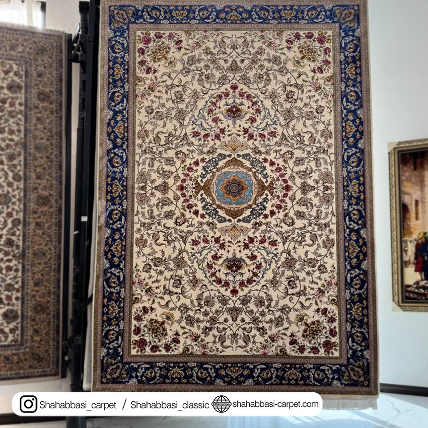 فرش ماشینی ابریشمی کرم