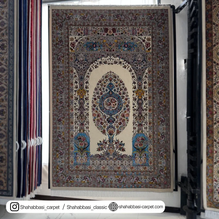 فرش ماشینی ابریشمی کرم