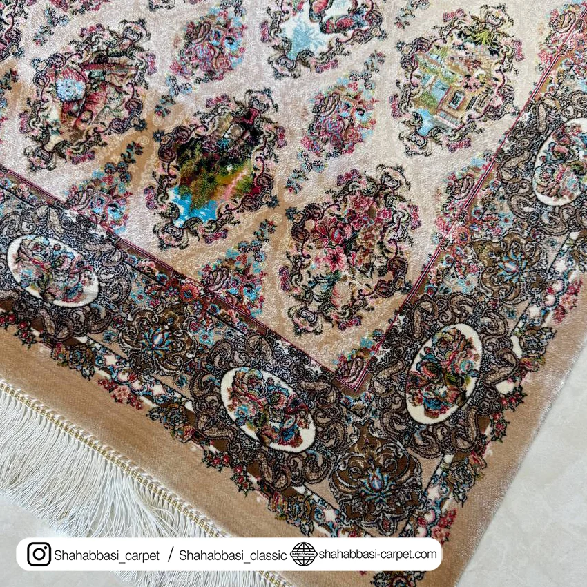 فرش ماشینی بژ ابریشمی