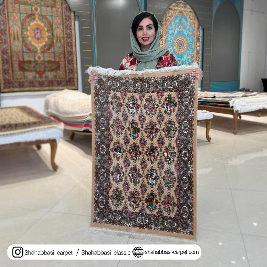 فرش تمام ابریشم کد ۲۱۶ بژ