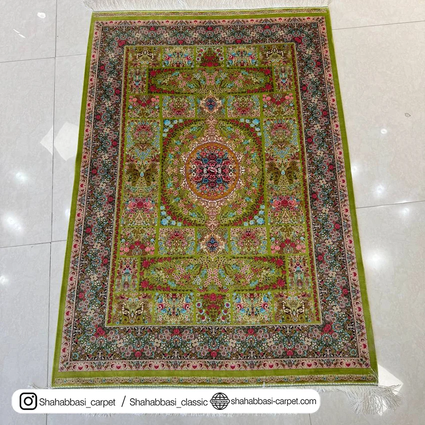 فرش ماشینی سبز ابریشمی