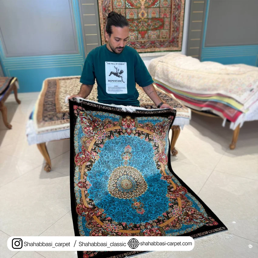 فرش تمام ابریشم کد ۲۳۱ مشکی