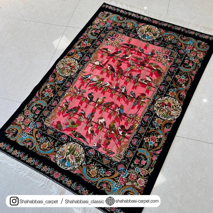 فرش ماشینی مشکی صروتی ابریشم