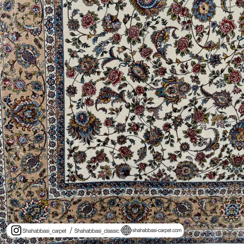 فرش ماشینی کرمی ابریشمی